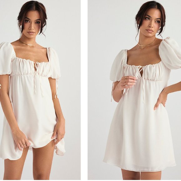 HOUSE OF CB 'Princess' Ivory Georgette Mini Dress NWOT - Picture 3 of 10